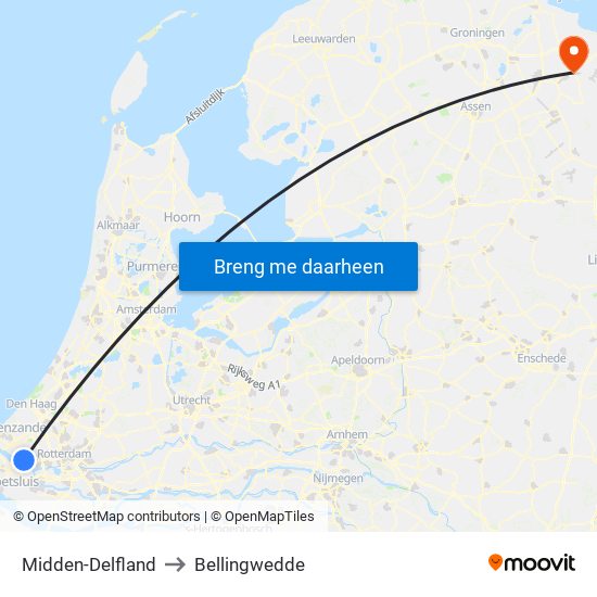 Midden-Delfland to Bellingwedde map
