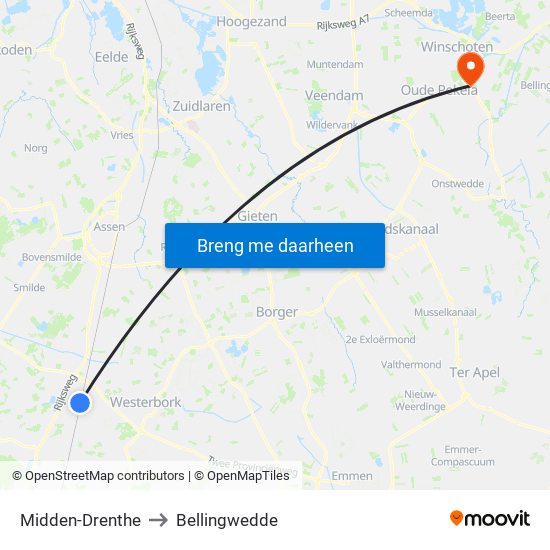 Midden-Drenthe to Bellingwedde map