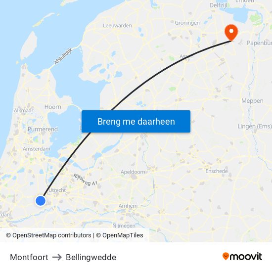 Montfoort to Bellingwedde map