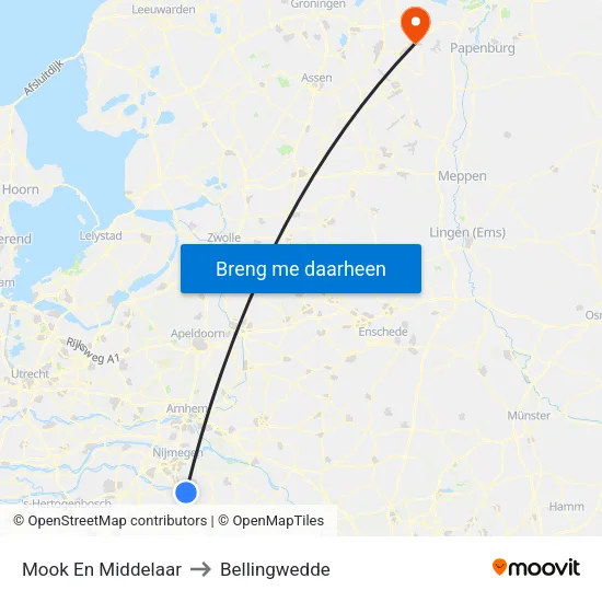 Mook En Middelaar to Bellingwedde map