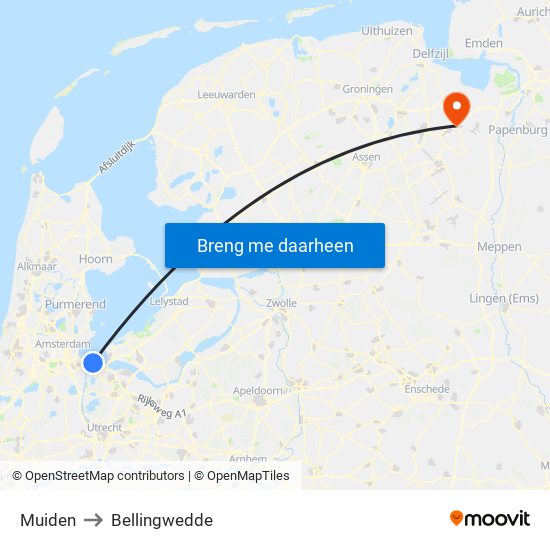 Muiden to Bellingwedde map