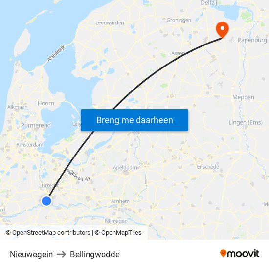 Nieuwegein to Bellingwedde map