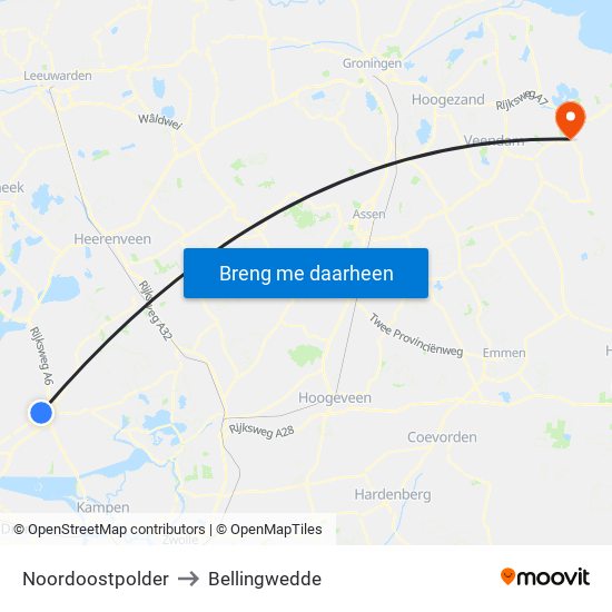 Noordoostpolder to Bellingwedde map