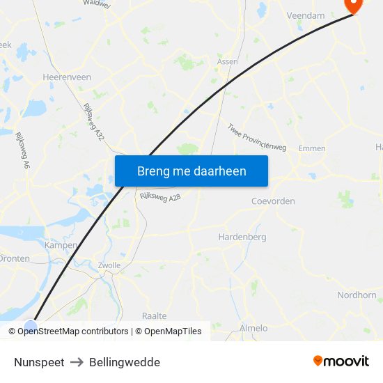 Nunspeet to Bellingwedde map