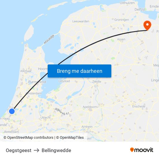 Oegstgeest to Bellingwedde map