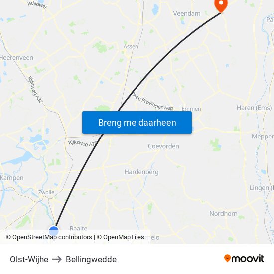 Olst-Wijhe to Bellingwedde map