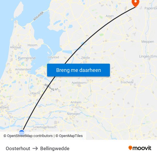 Oosterhout to Bellingwedde map