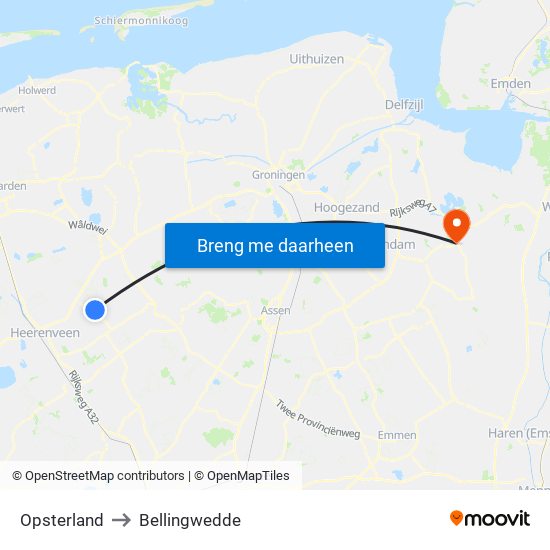 Opsterland to Bellingwedde map