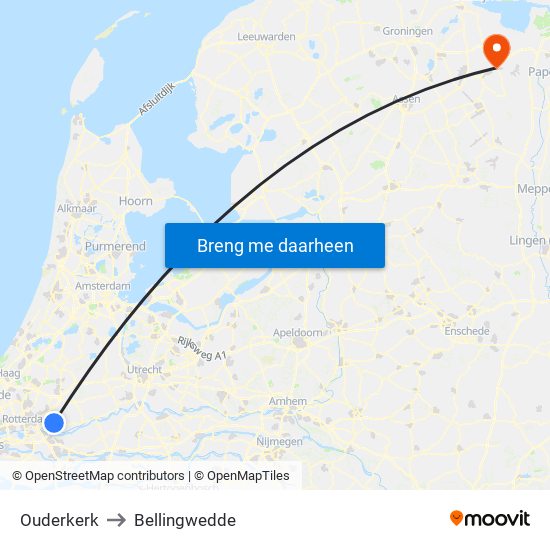 Ouderkerk to Bellingwedde map