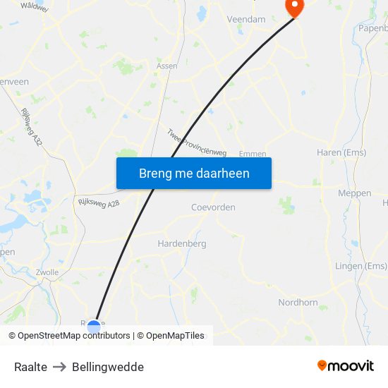 Raalte to Bellingwedde map