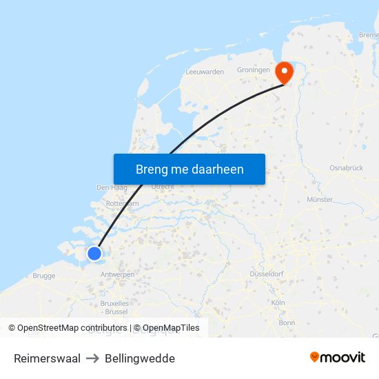 Reimerswaal to Bellingwedde map
