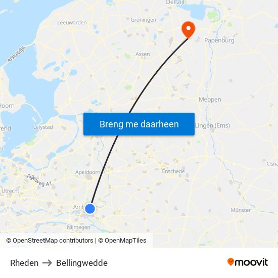 Rheden to Bellingwedde map