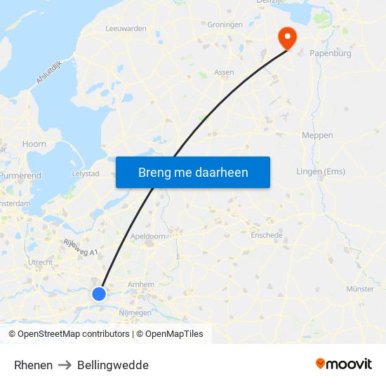 Rhenen to Bellingwedde map
