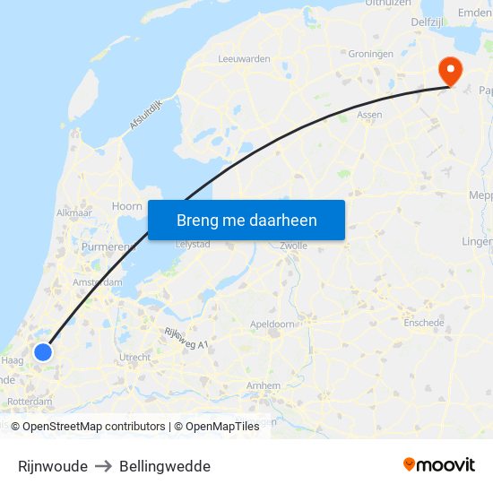 Rijnwoude to Bellingwedde map