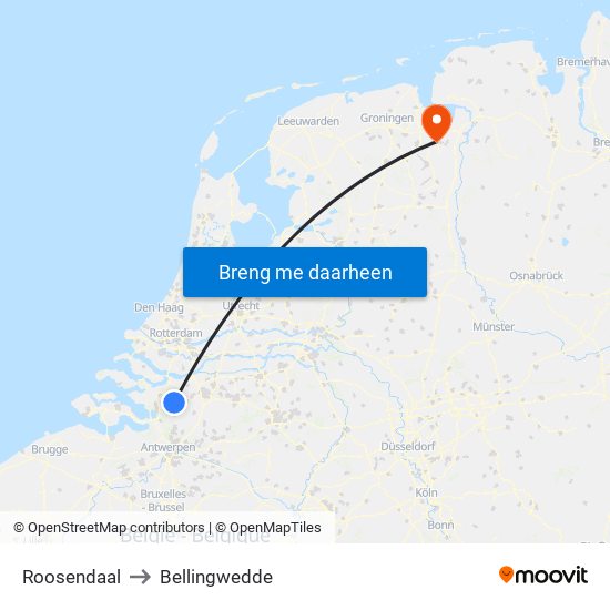 Roosendaal to Bellingwedde map