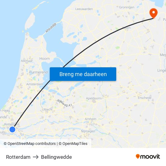 Rotterdam to Bellingwedde map