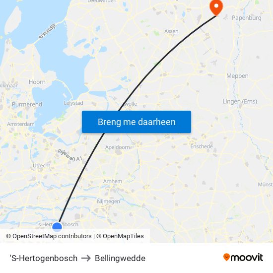 'S-Hertogenbosch to Bellingwedde map
