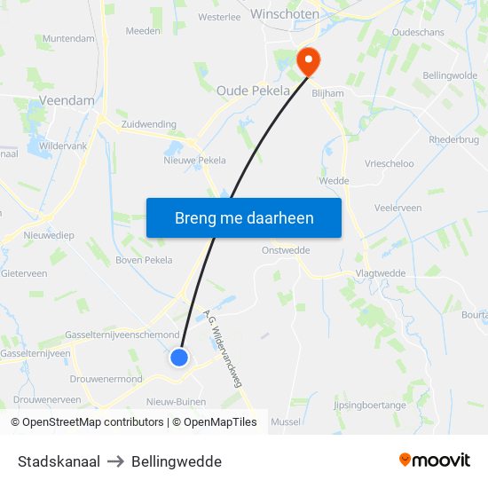 Stadskanaal to Bellingwedde map