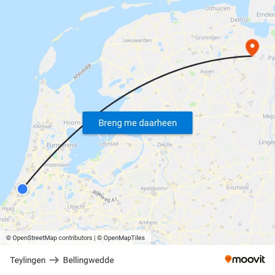 Teylingen to Bellingwedde map