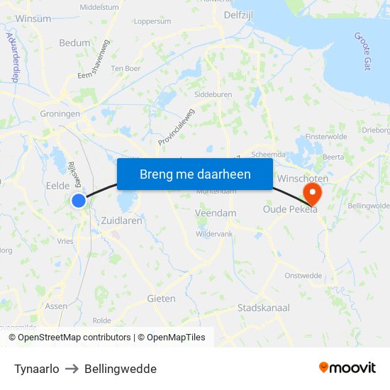 Tynaarlo to Bellingwedde map