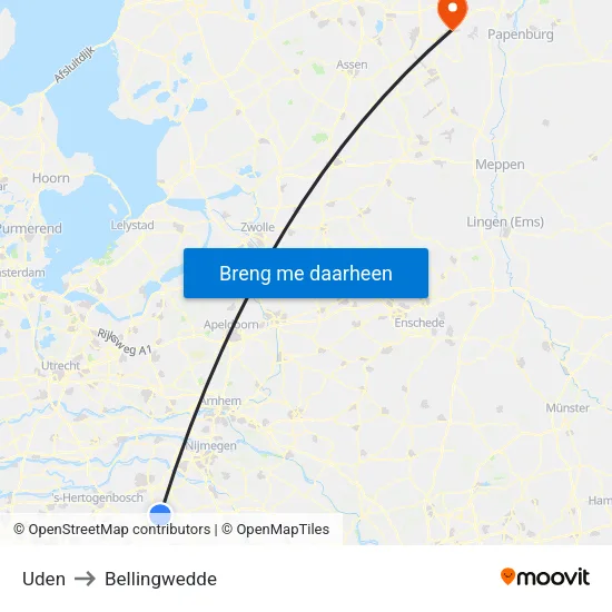 Uden to Bellingwedde map