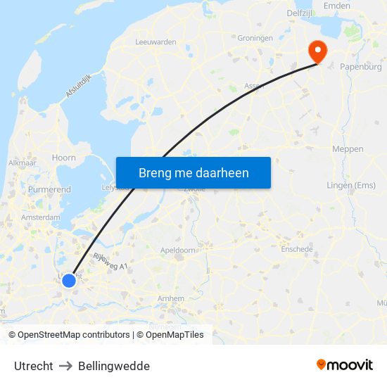 Utrecht to Bellingwedde map