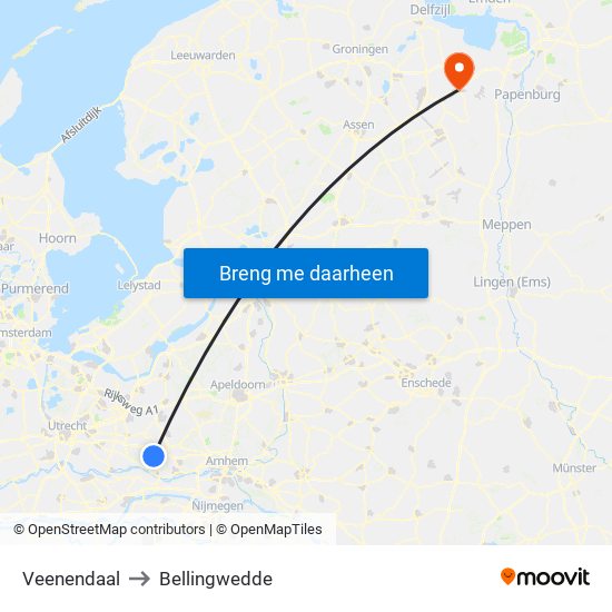 Veenendaal to Bellingwedde map