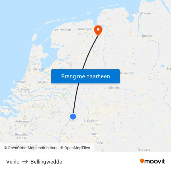 Venlo to Bellingwedde map