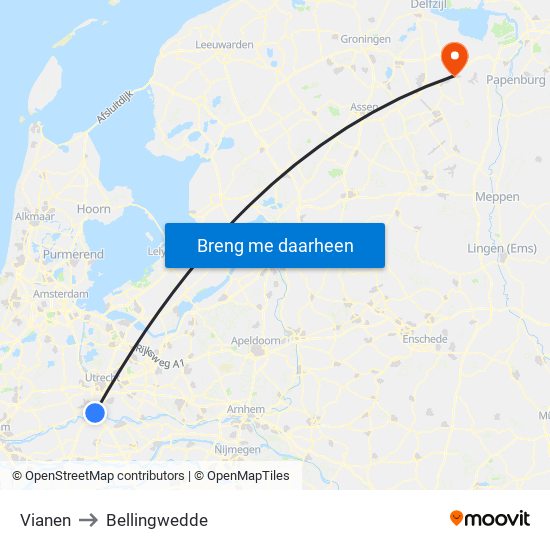 Vianen to Bellingwedde map
