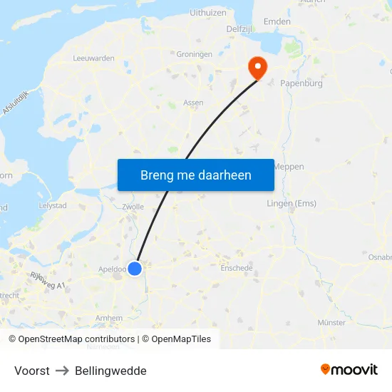 Voorst to Bellingwedde map