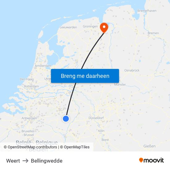 Weert to Bellingwedde map