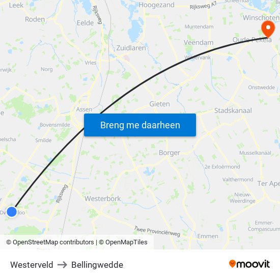 Westerveld to Bellingwedde map