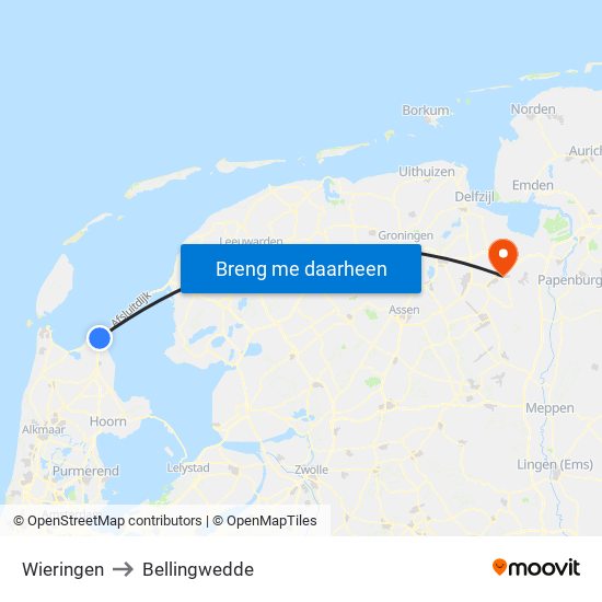 Wieringen to Bellingwedde map