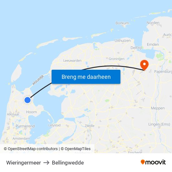 Wieringermeer to Bellingwedde map