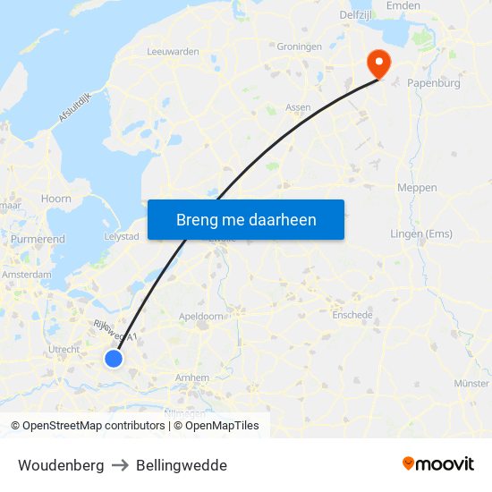 Woudenberg to Bellingwedde map