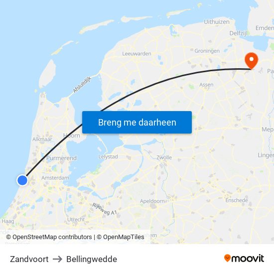 Zandvoort to Bellingwedde map