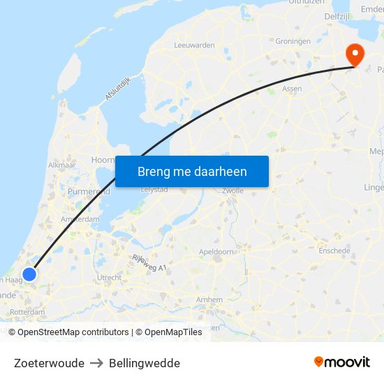 Zoeterwoude to Bellingwedde map