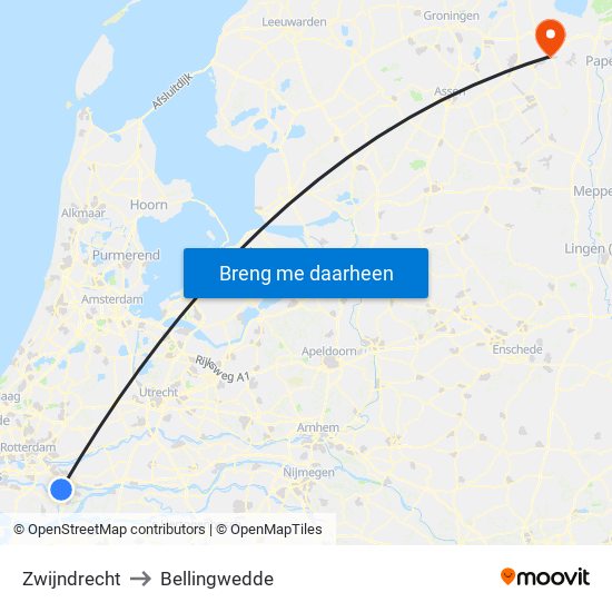 Zwijndrecht to Bellingwedde map