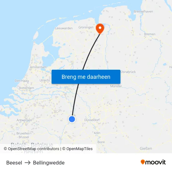 Beesel to Bellingwedde map