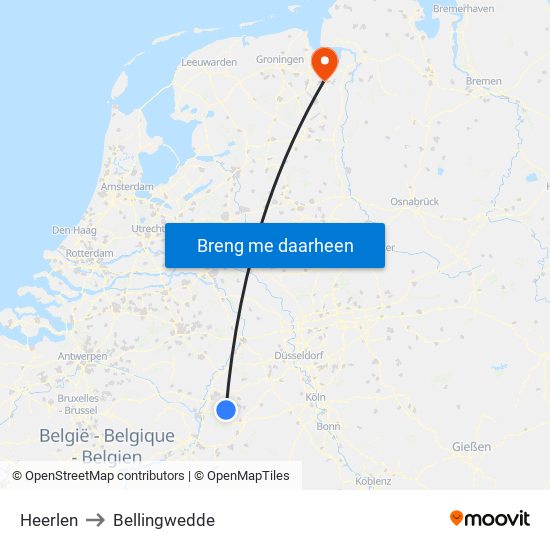 Heerlen to Bellingwedde map