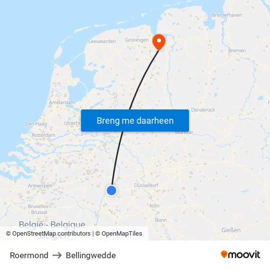 Roermond to Bellingwedde map