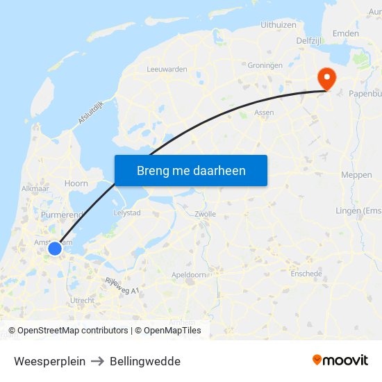 Weesperplein to Bellingwedde map
