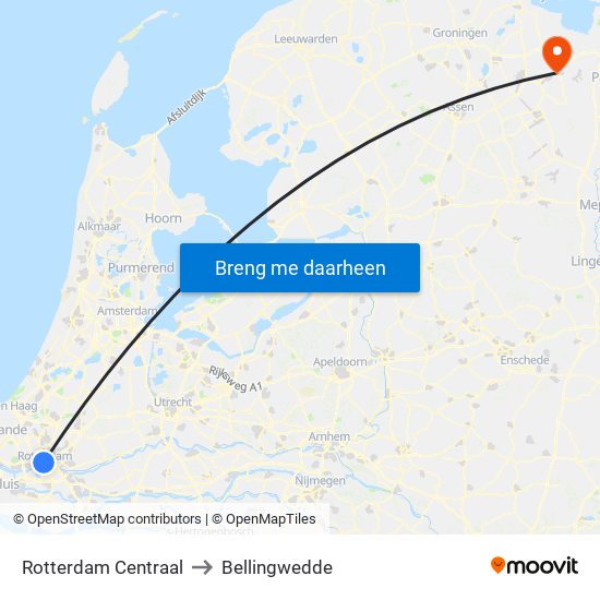Rotterdam Centraal to Bellingwedde map