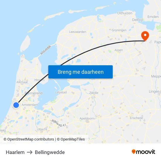 Haarlem to Bellingwedde map