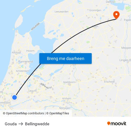 Gouda to Bellingwedde map
