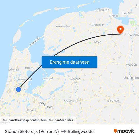 Station Sloterdijk (Perron N) to Bellingwedde map