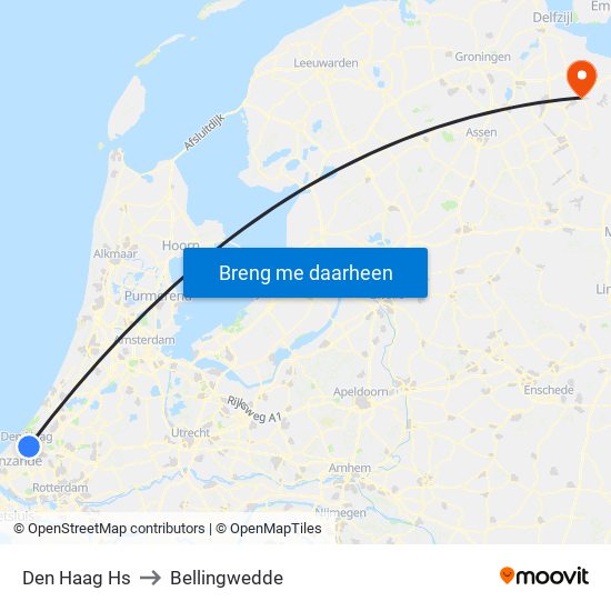 Den Haag Hs to Bellingwedde map