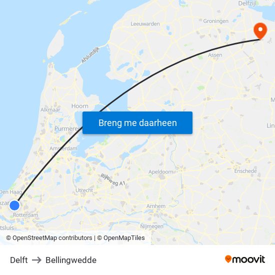 Delft to Bellingwedde map