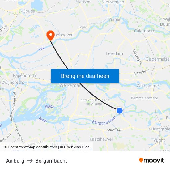 Aalburg to Bergambacht map