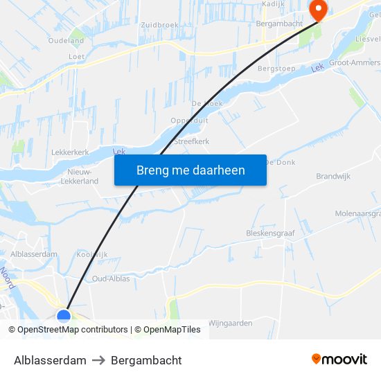 Alblasserdam to Bergambacht map